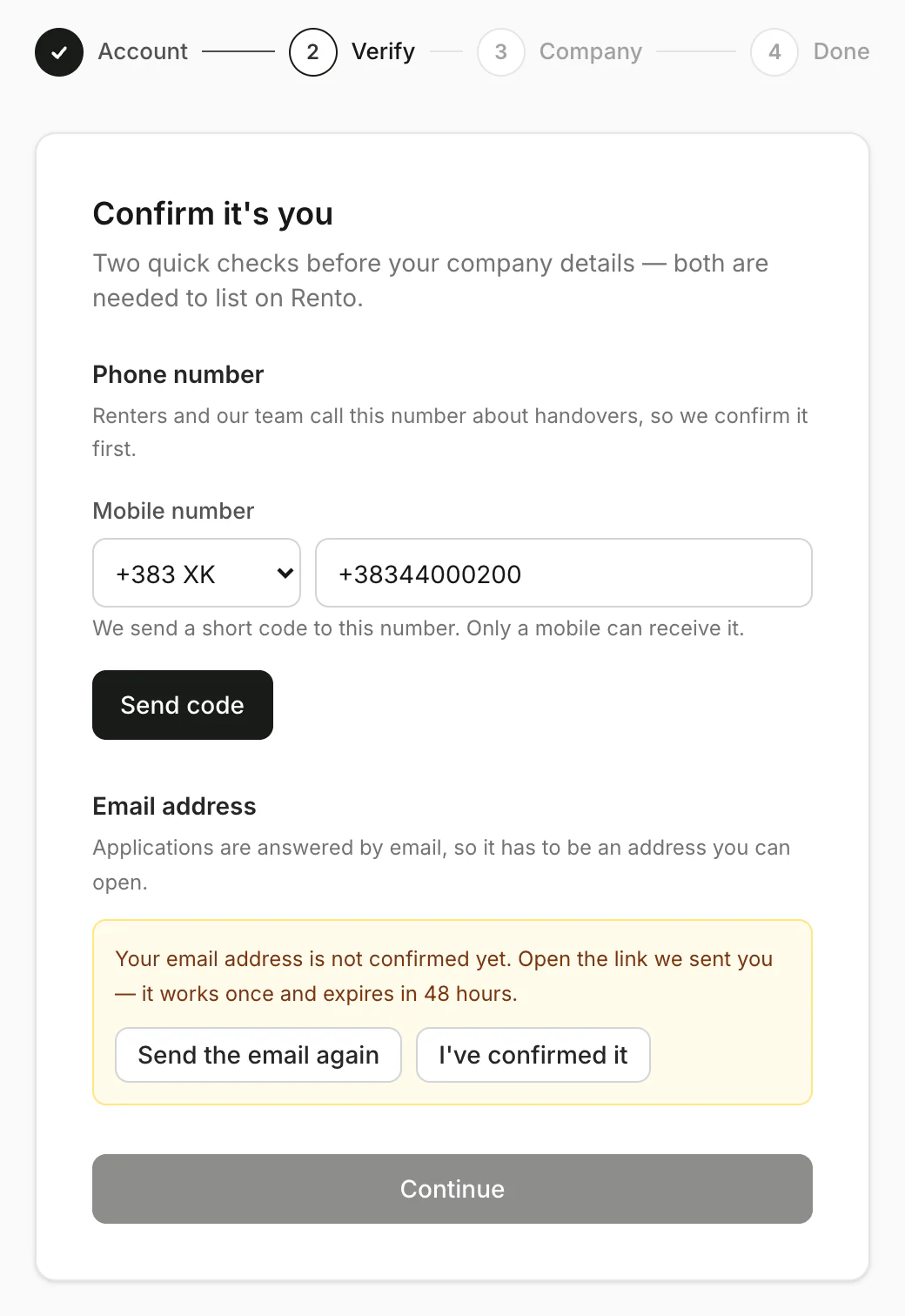 Confirm it's you: phone number and email address