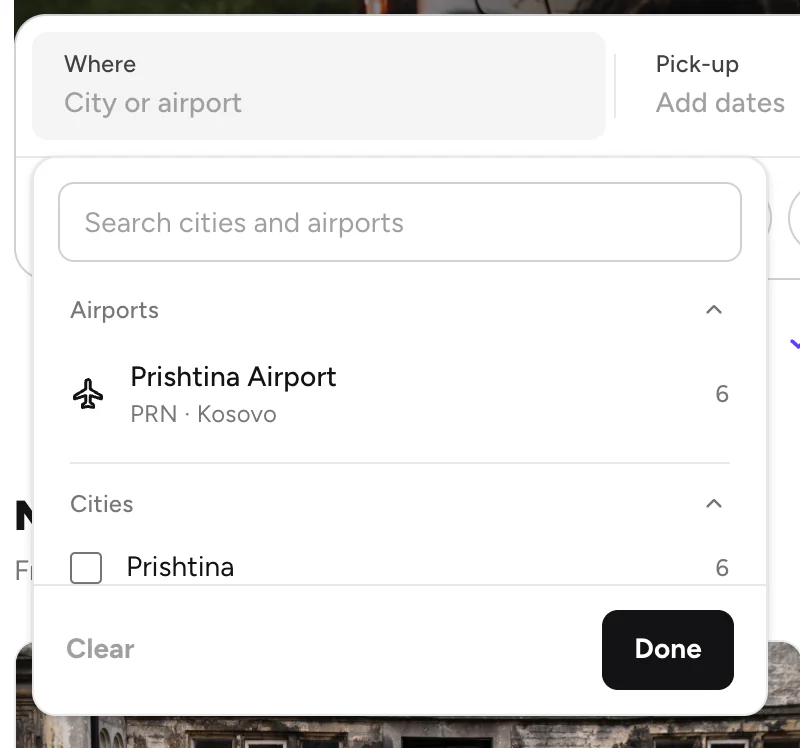 Where, with airports and cities