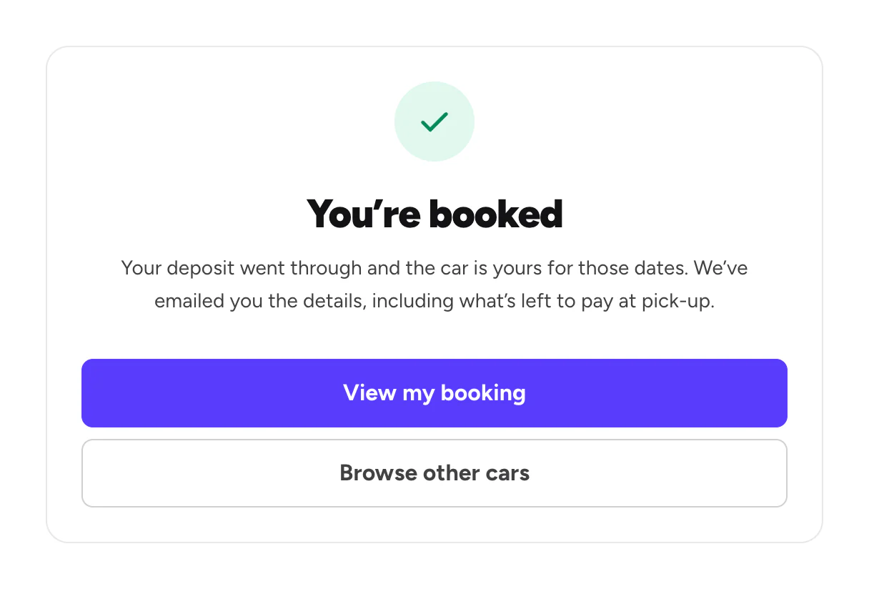 You’re booked confirmation page