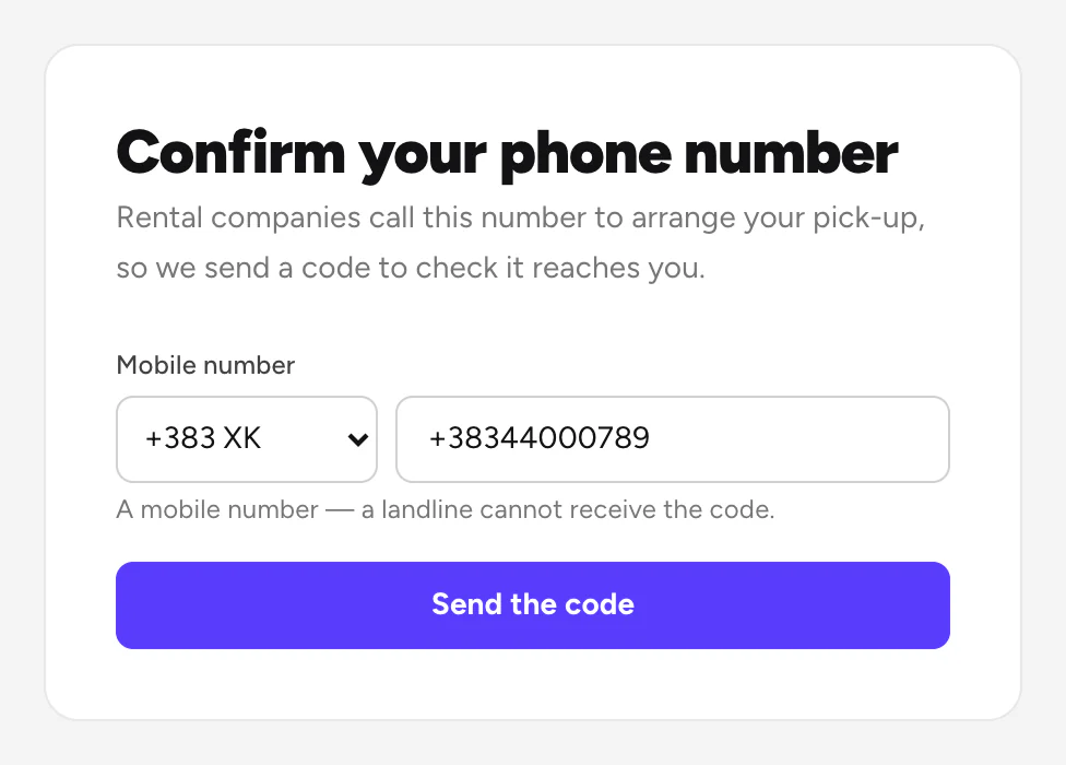 Confirm your phone number, with Send the code