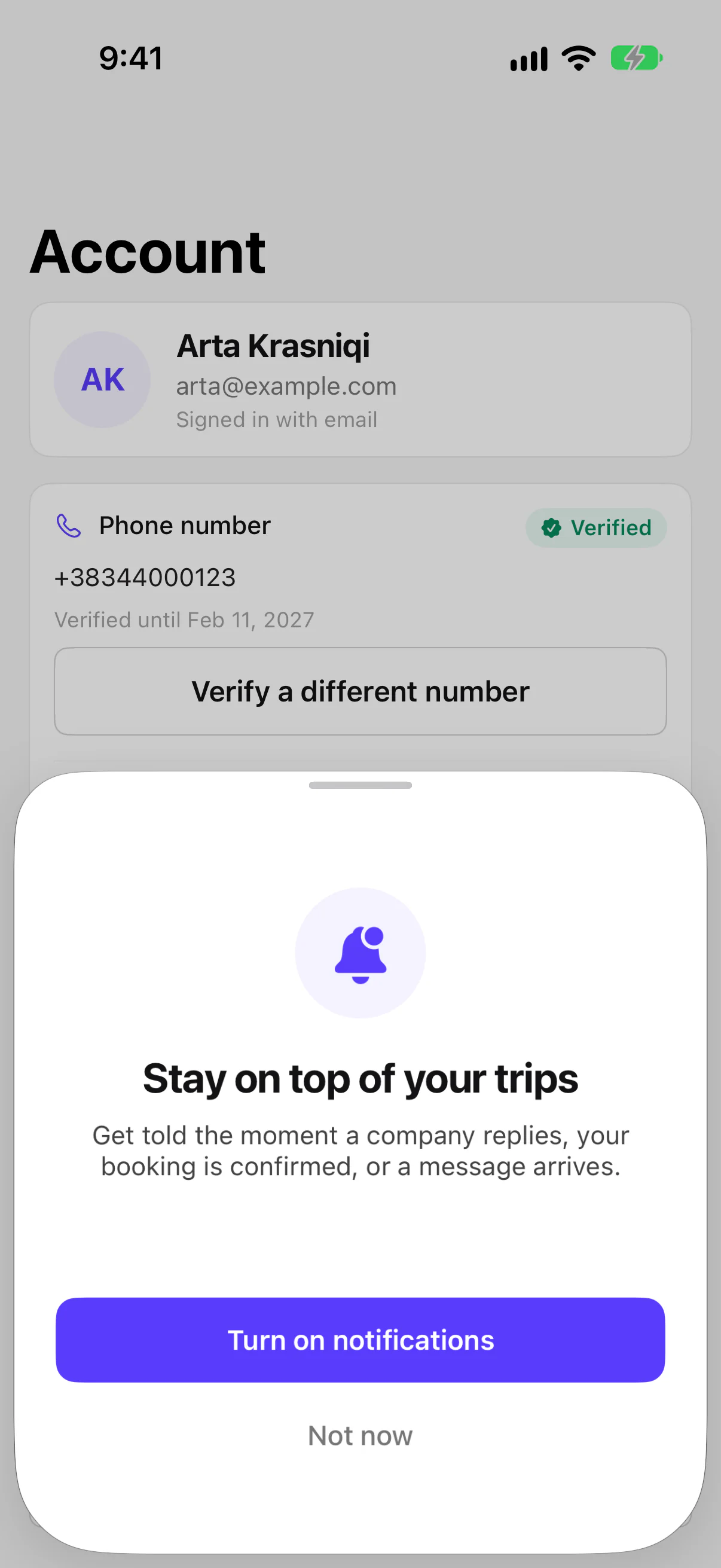Stay on top of your trips, with Turn on notifications