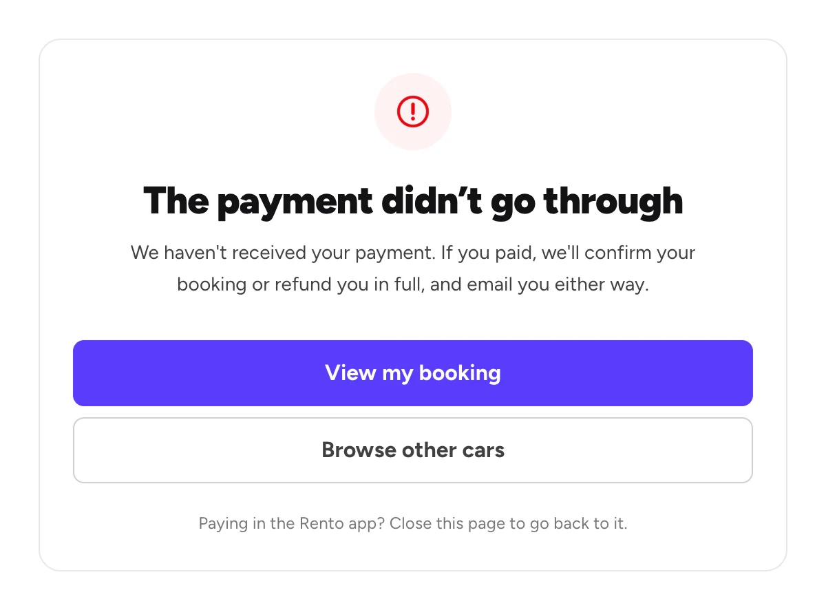 The payment didn’t go through, with View my booking