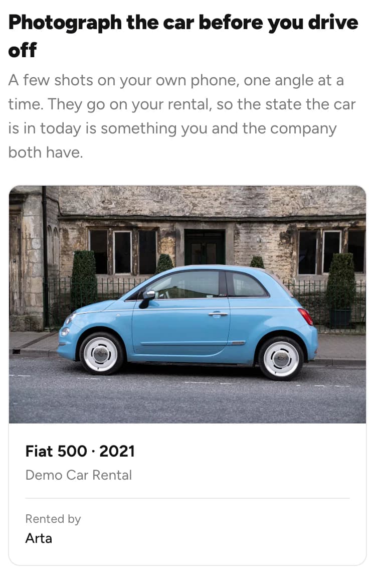 Photograph the car before you drive off, with the car and the renter's name