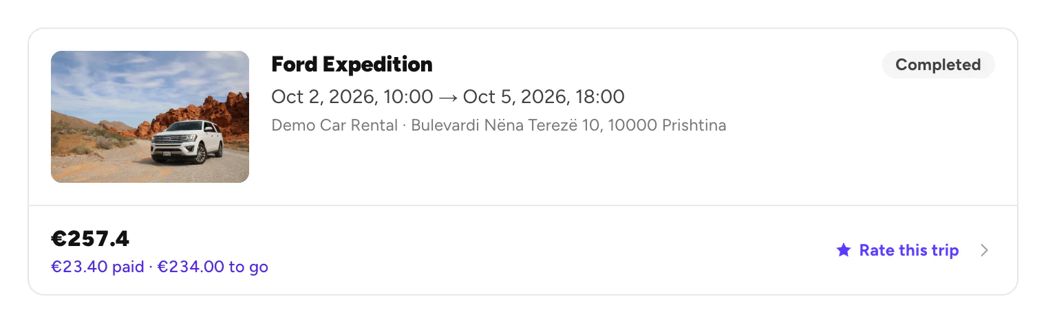 A completed trip with Rate this trip