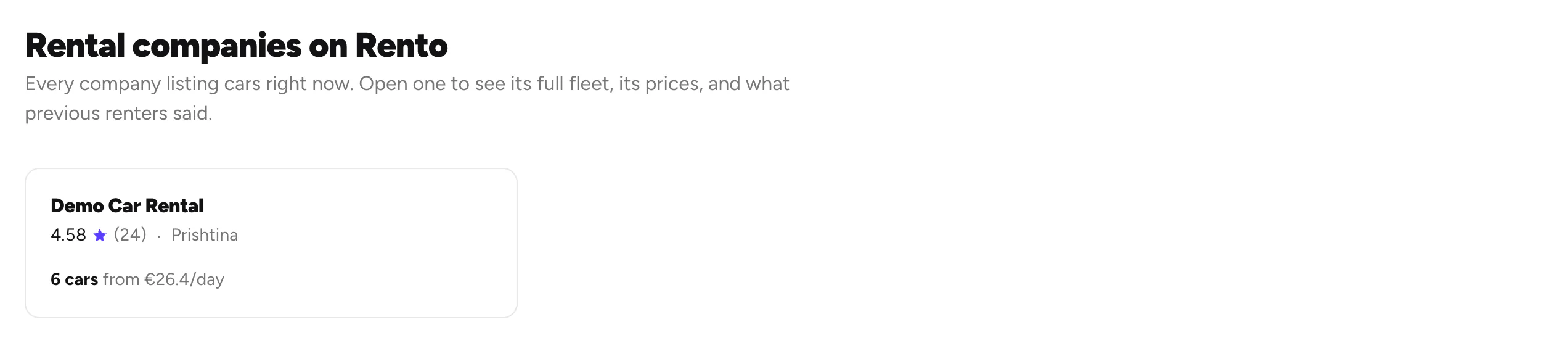 Rental companies on Rento