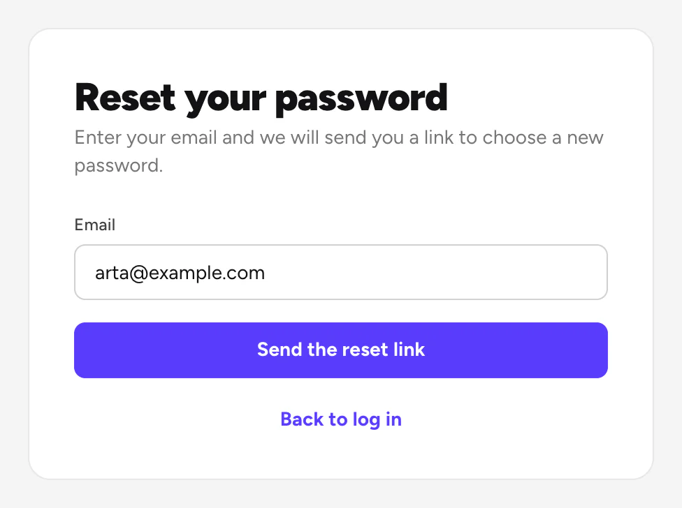 Reset your password, with Send the reset link