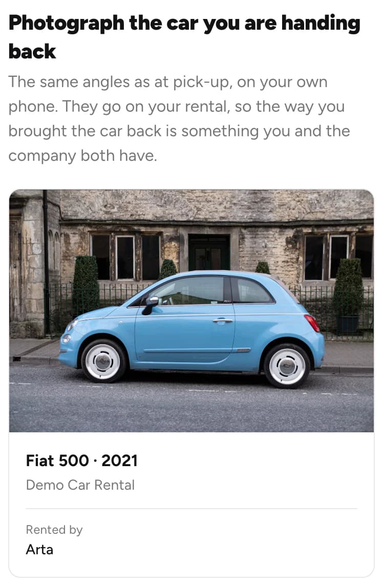 Photograph the car you are handing back, with the car and the renter's name