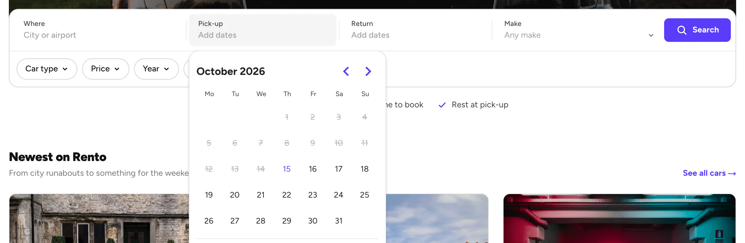 The calendar under Pick-up