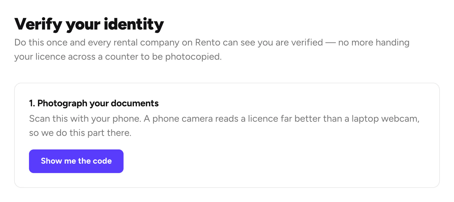 Verify your identity, with Show me the code