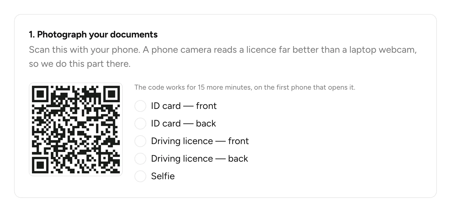 The QR code and the list of five photos