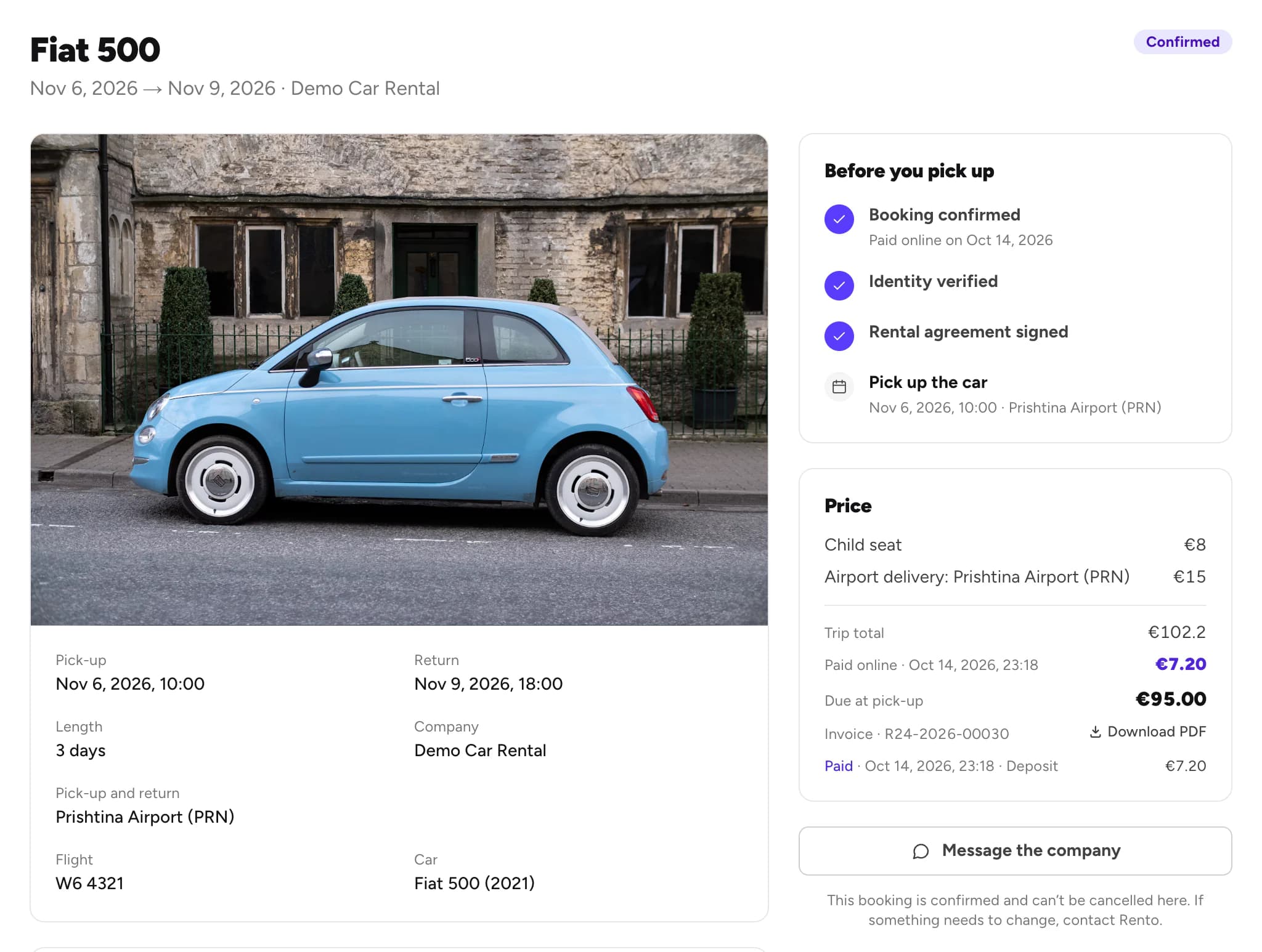 A trip page with its details, checklist and price