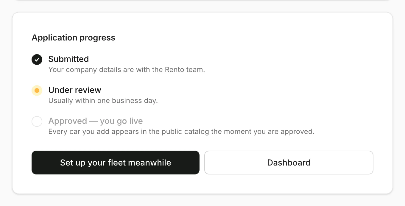 Application progress: submitted, under review, approved