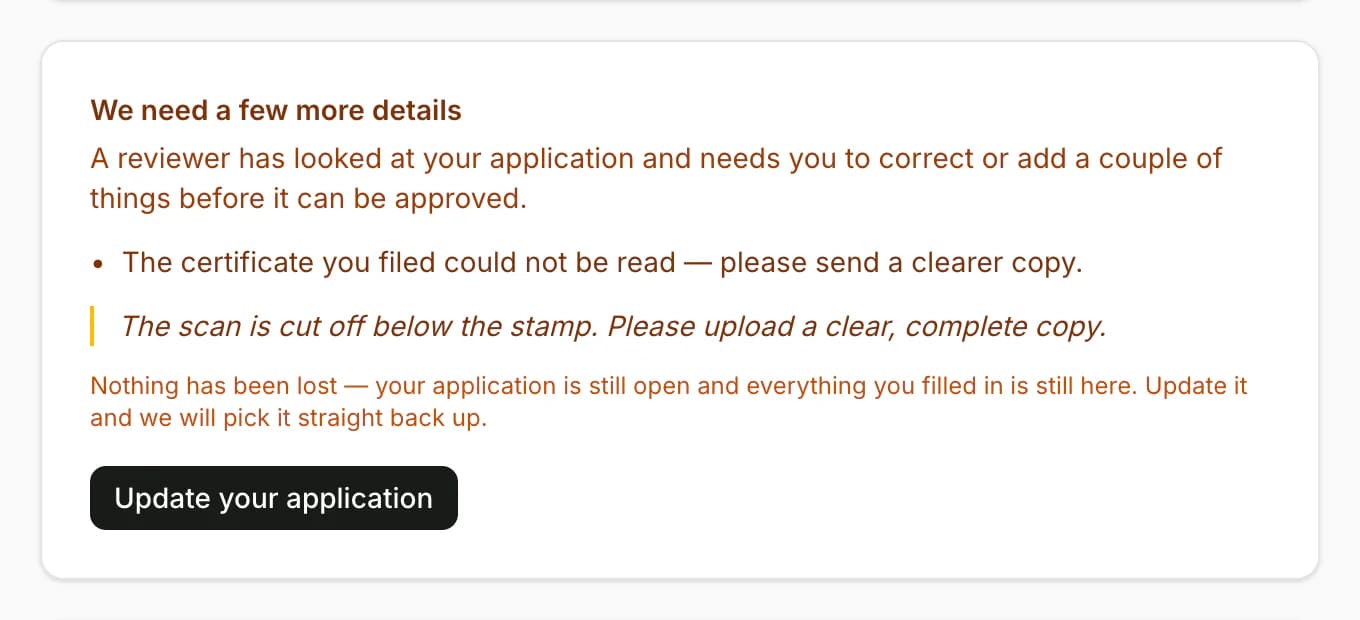 We need a few more details: what to fix and the reviewer's note